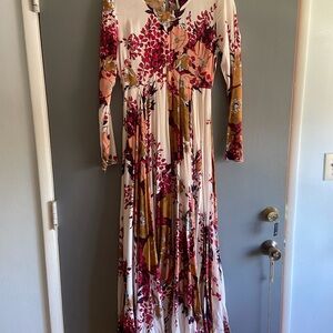 Free People Red and Pink V-Neck Sundress Boho